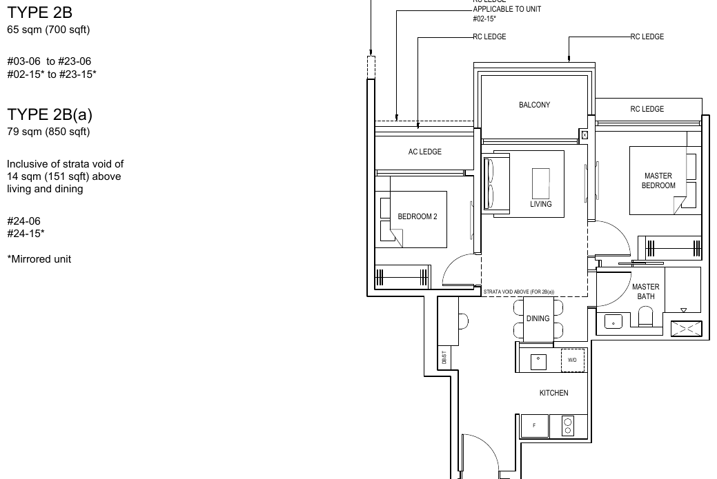 2-Bedroom · Type 2B · 700 sqft (2B(a) 850 sqft)