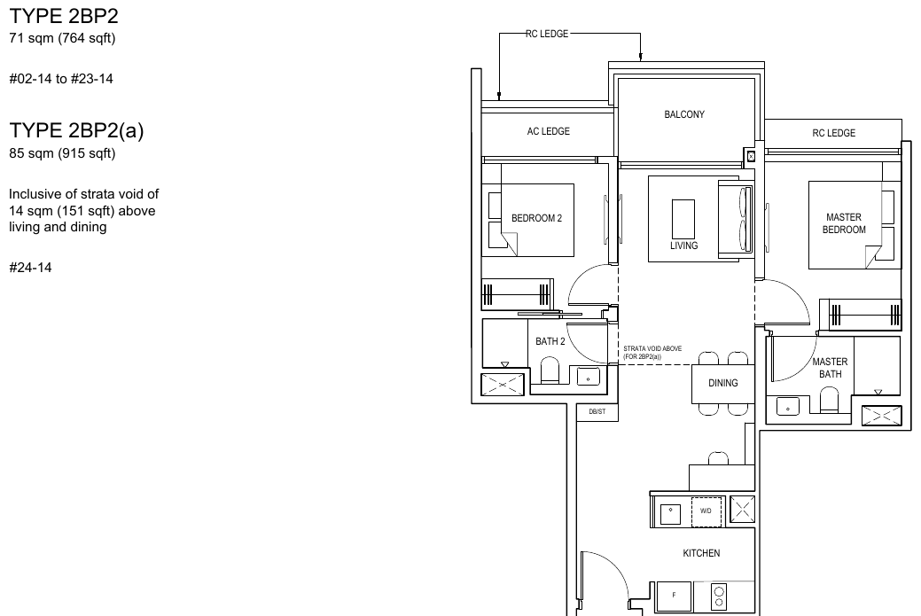 2-Bedroom Premium · Type 2BP2 · 764 sqft (2BP2(a) 915 sqft)