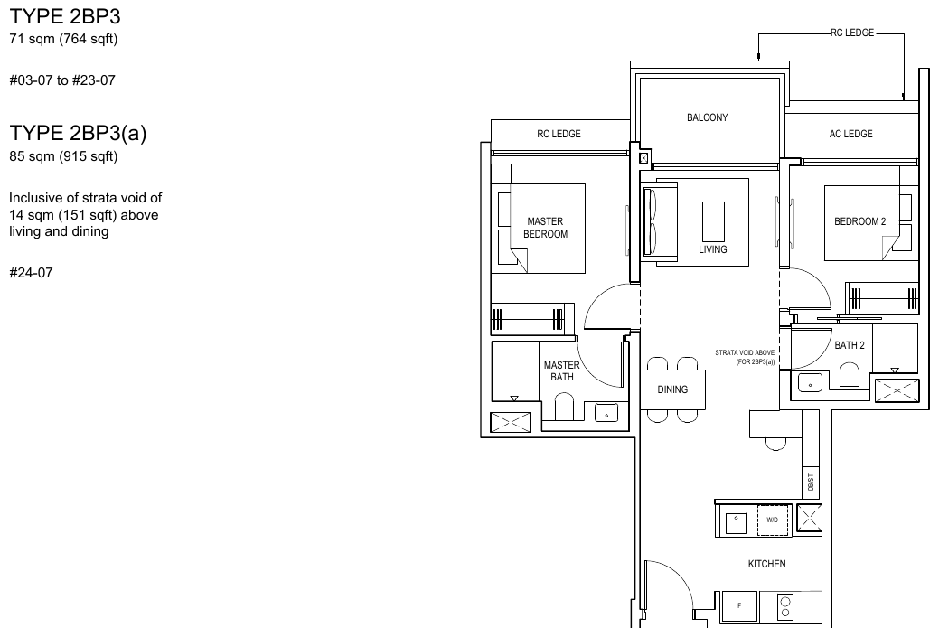 2-Bedroom Premium · Type 2BP3 · 764 sqft (2BP3(a) 915 sqft)