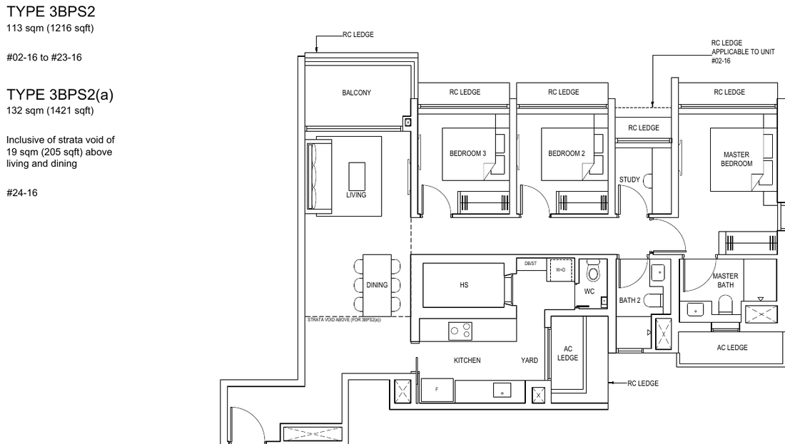 3-Bedroom Premium + Study · Type 3BPS2 · 1,216 sqft (3BPS2(a) 1,421 sqft)