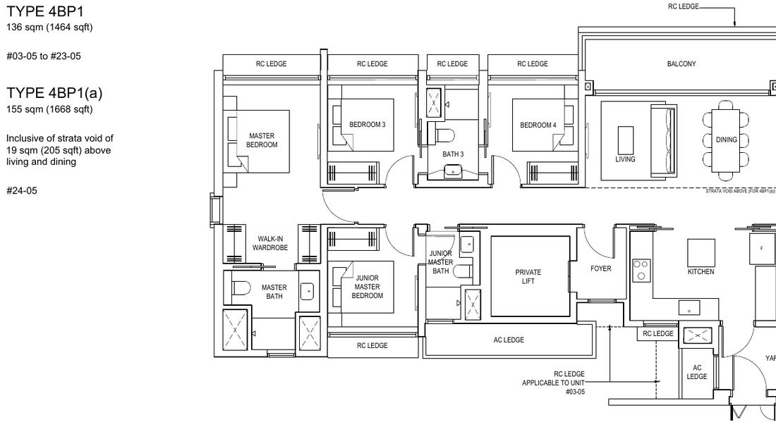 4-Bedroom Premium · Type 4BP1 · 1,464 sqft (4BP1(a) 1,668 sqft)
