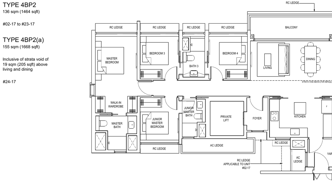 4-Bedroom Premium · Type 4BP2 · 1,464 sqft (4BP2(a) 1,668 sqft)